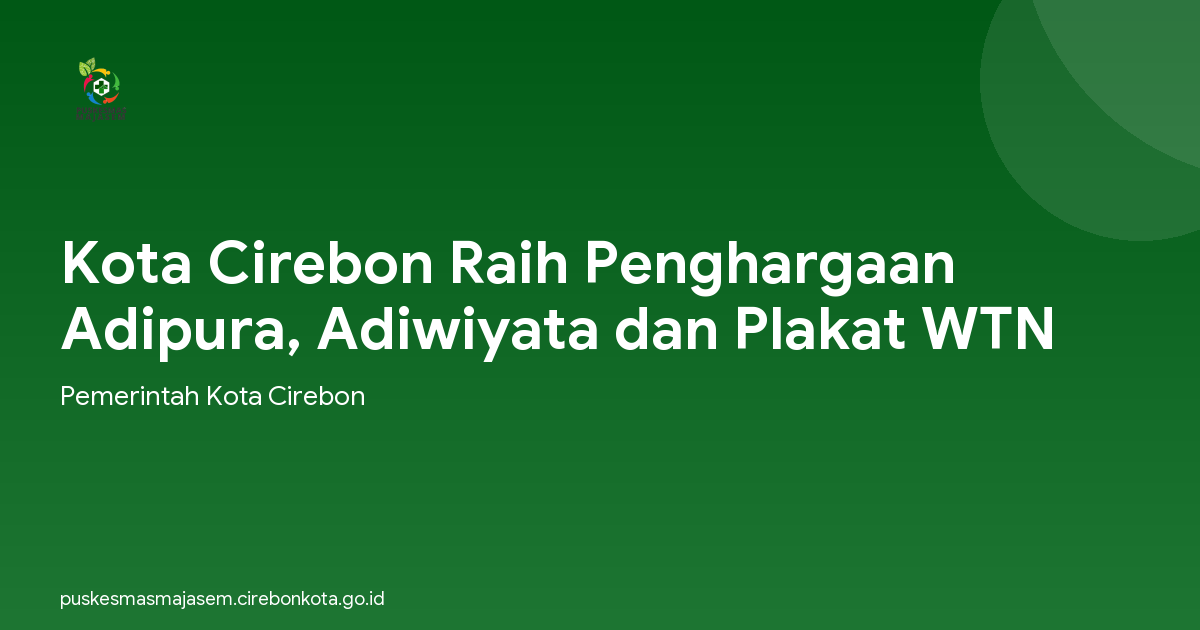 Kota Cirebon Raih Penghargaan Adipura, Adiwiyata dan Plakat WTN